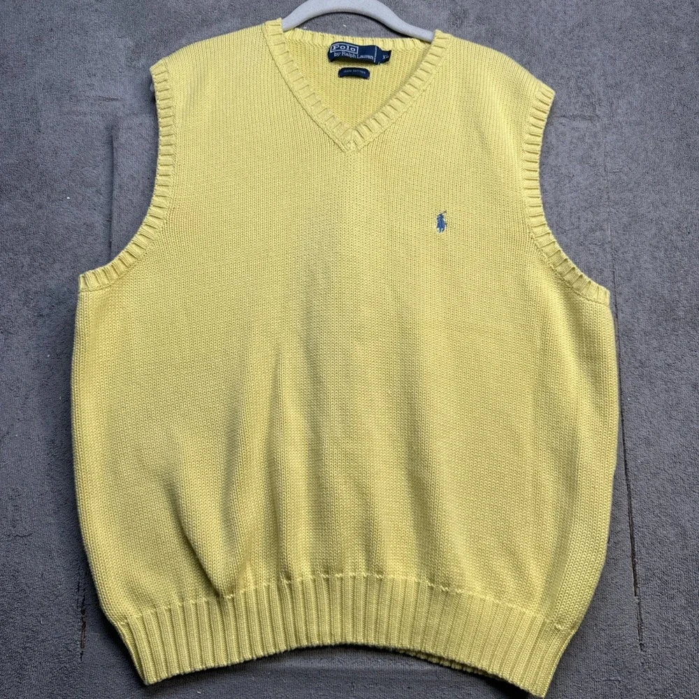 Polo Ralph Lauren Sweater Vest Men's XL Yellow‎ V Neck Preppy Pony Logo Classic